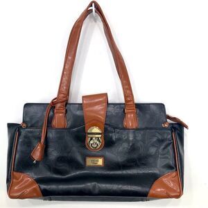 Gigi Hill LA Black Brown Tooled Vegan Leather Extra Large Travel Duffel Tote